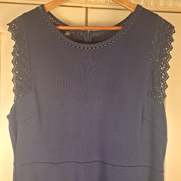 Talbots Women's Navy Cap Sleeve Dress with Ruffle Open Front Cardigan Size XL - Picture 9 of 16